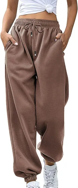 Womens Sweatpants Solid Color Elastic Waist Trousers Baggy Casual High Waisted Workout Athletic Cinch Bottom Joggers Pants