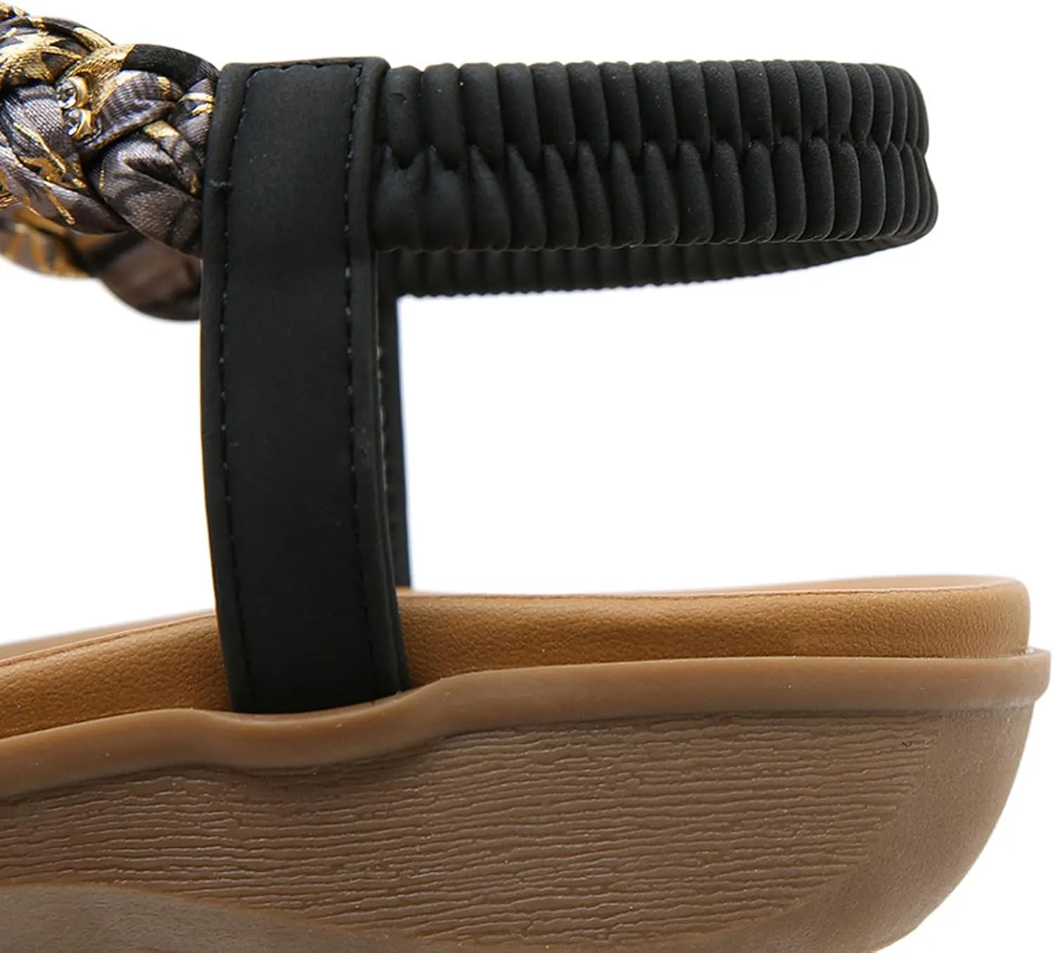 Womens T-Strap Sandals Low Wedge Sandals for Women 2025 Open Toe Shoes Beaded Flats Wide Width Comfortable Vacation Sandal Lightweight Walking Shoes Breathable Footwear Dressy Bohemian Sandal