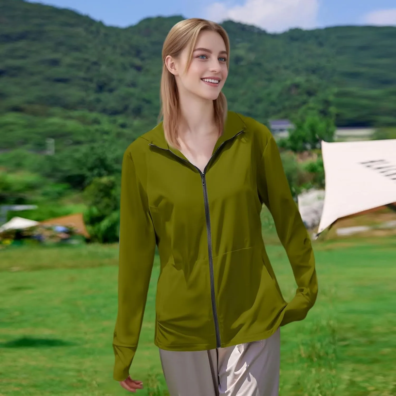 Women's UPF Sun Protection Shirts SPF Jacket UV Zip Up Hoodie Long Sleeve Summer Ice Silk Outdoor with Pockets