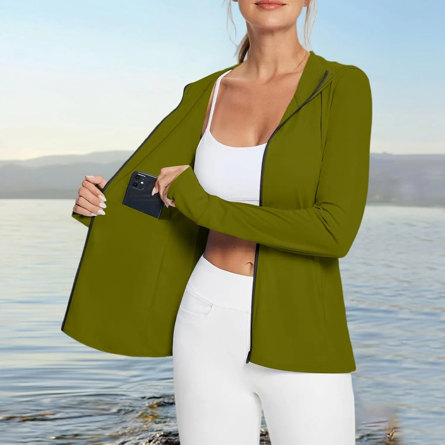 Women's UPF Sun Protection Shirts SPF Jacket UV Zip Up Hoodie Long Sleeve Summer Ice Silk Outdoor with Pockets