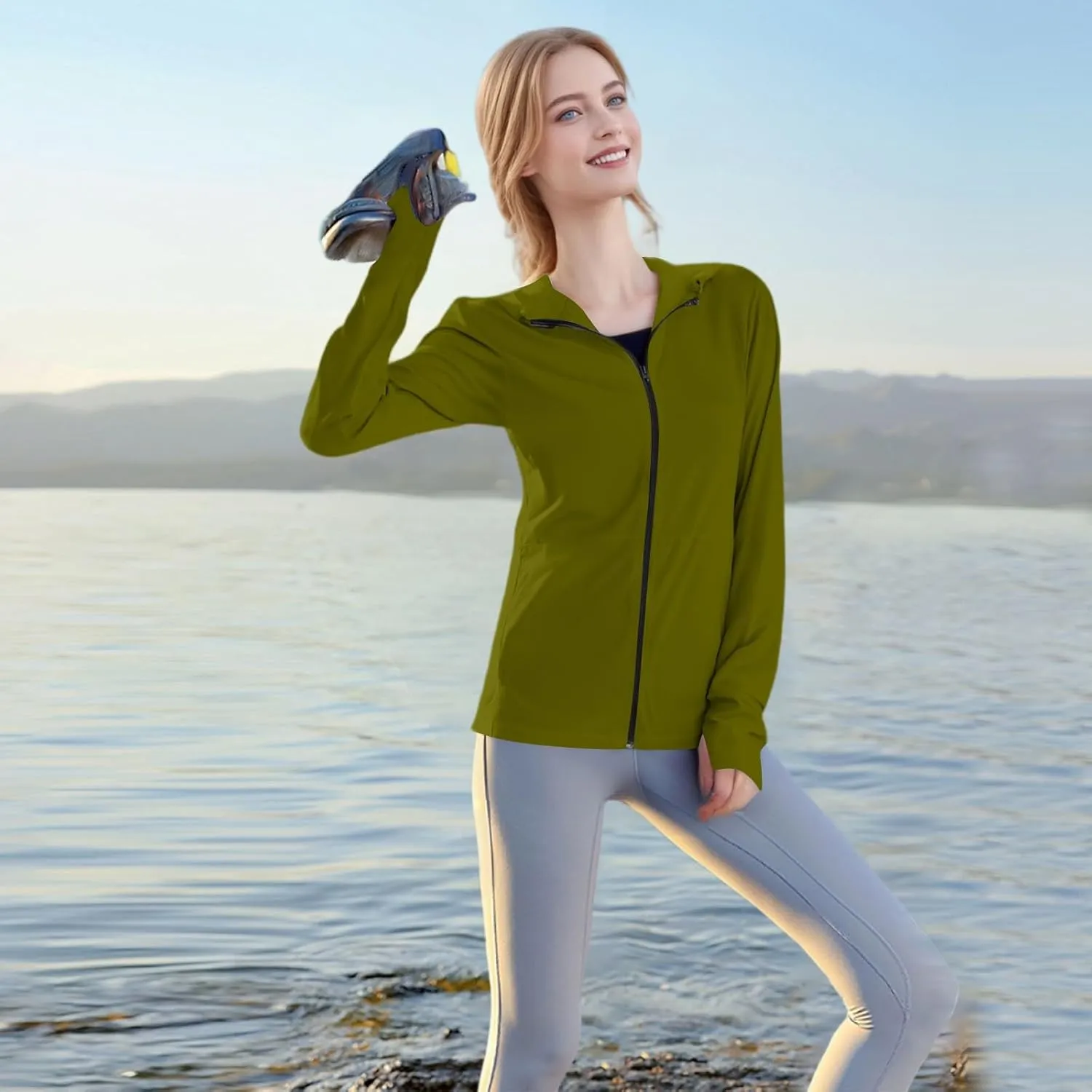 Women's UPF Sun Protection Shirts SPF Jacket UV Zip Up Hoodie Long Sleeve Summer Ice Silk Outdoor with Pockets