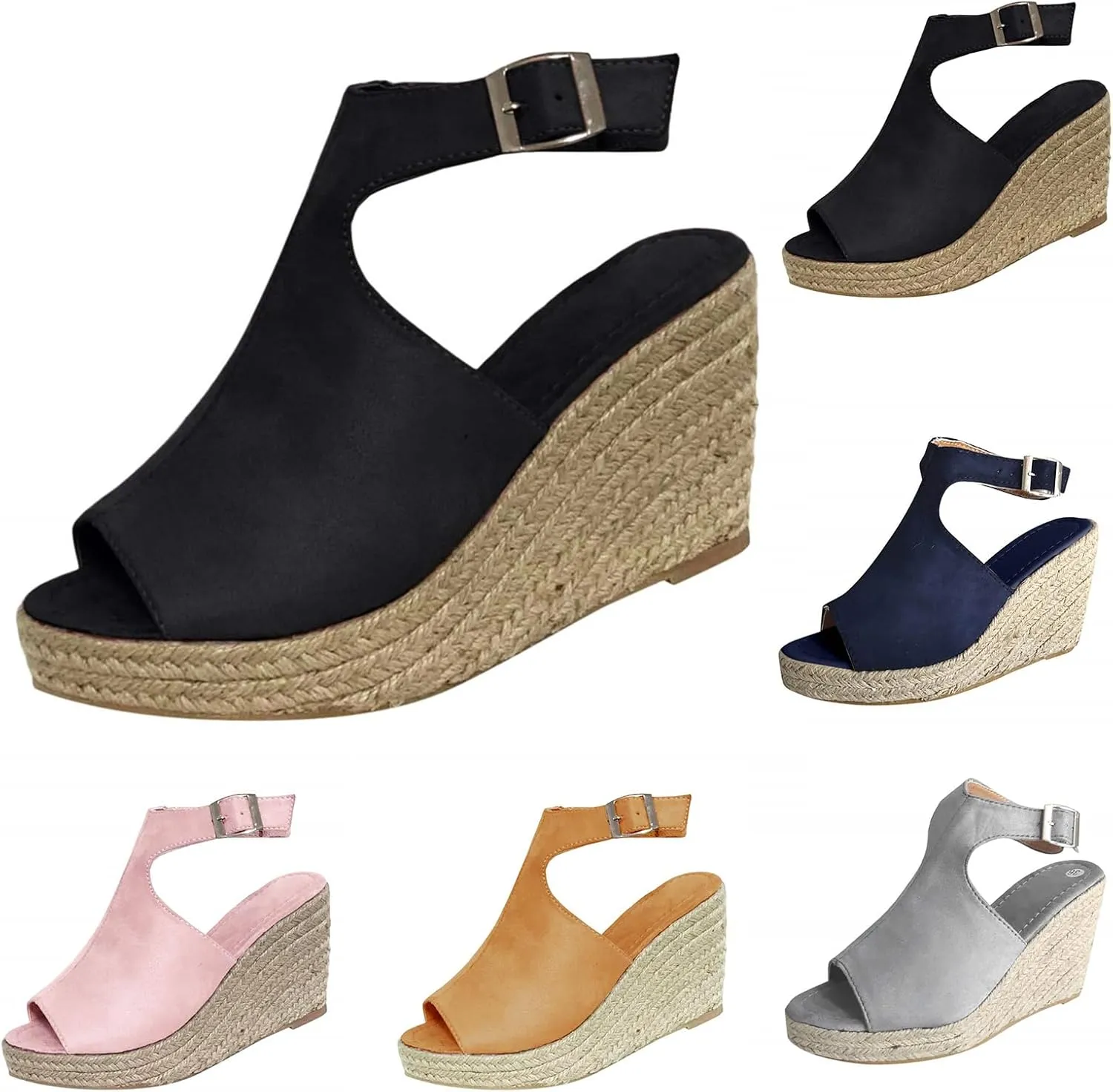 Women's Wedge Espadrille Sandals Peep Open Toe Ankle Strap Platform Dressy Casual Sandals Fashion Comfortable High Heeled Wedges Concise Summer Dress Shoes with Adjustable Buckle