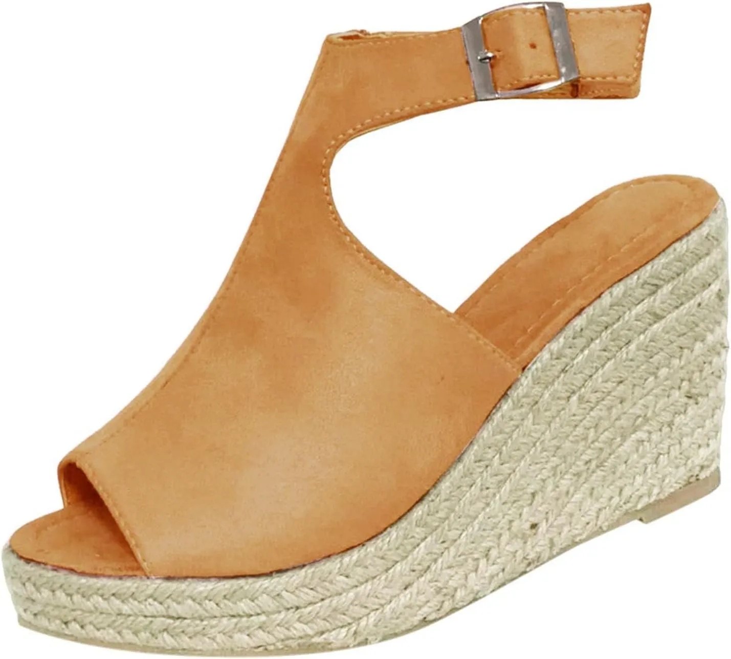 Women's Wedge Espadrille Sandals Peep Open Toe Ankle Strap Platform Dressy Casual Sandals Fashion Comfortable High Heeled Wedges Concise Summer Dress Shoes with Adjustable Buckle