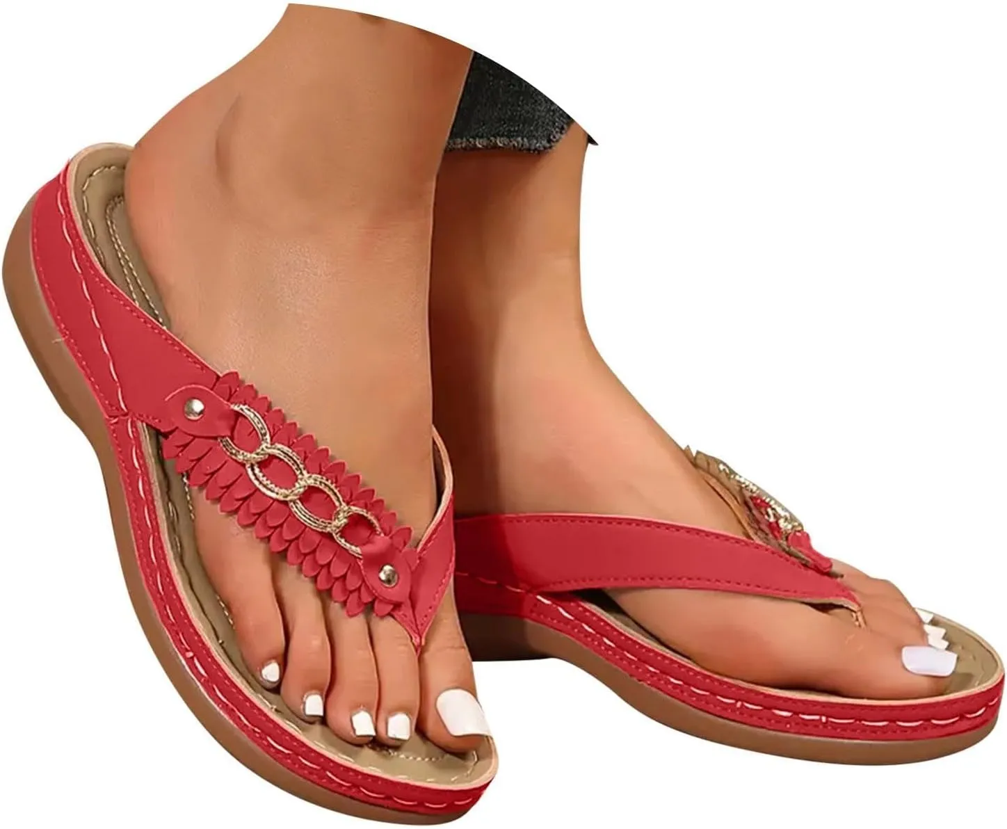 Womens Wedge Flip Flops Arch Support Breeze Sea Elegant Comfortable Summer Outdoor Walking Slippers Orthopedic Slip on Open Toe Breathable Cushion Sandals