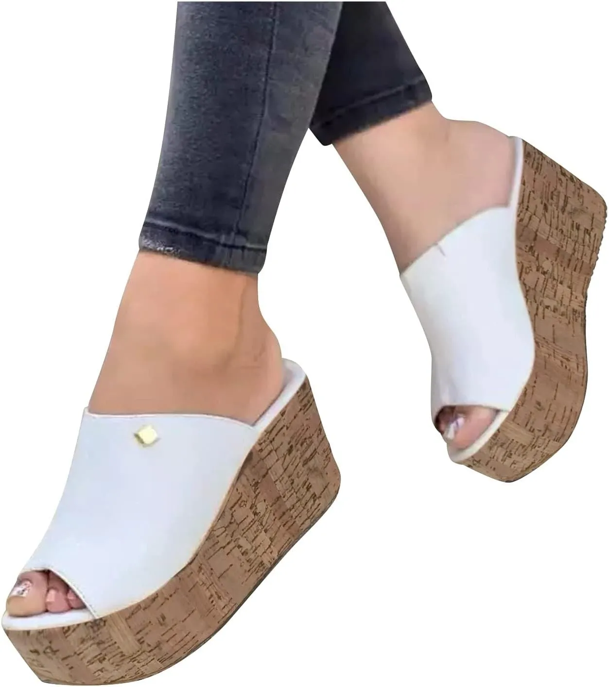 Womens Wedge Sandals Platform Slide on Sandals Fashion Toe Wedges Shoes Open Toe Cork Faux Suede Dress Summer Slippers Shoes Cork Faux Suede Slippers 2025