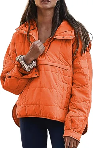 Womens Winter Casual Oversized Puffer Jacket Quilted Dolman Hoodies Pullover Long Sleeve Lightweight Warm Tops Coat