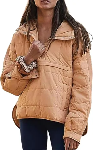 Womens Winter Casual Oversized Puffer Jacket Quilted Dolman Hoodies Pullover Long Sleeve Lightweight Warm Tops Coat