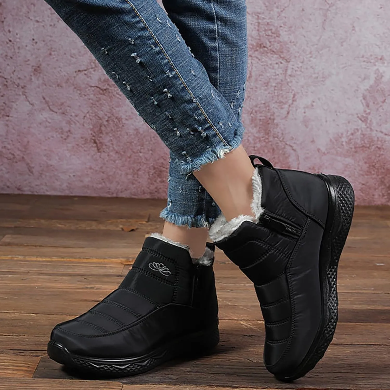 Womens Winter Snow Boots Women Ankle Booties Warm Fu Lined aterproof Insulated Slip On Outdoor Shoes
