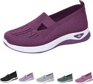 Women's Woven Orthopedic Breathable Soft Shoes Go Walking Slip on Foam Shoes Hands Free Slip in Sneakers Arch Support Shoes