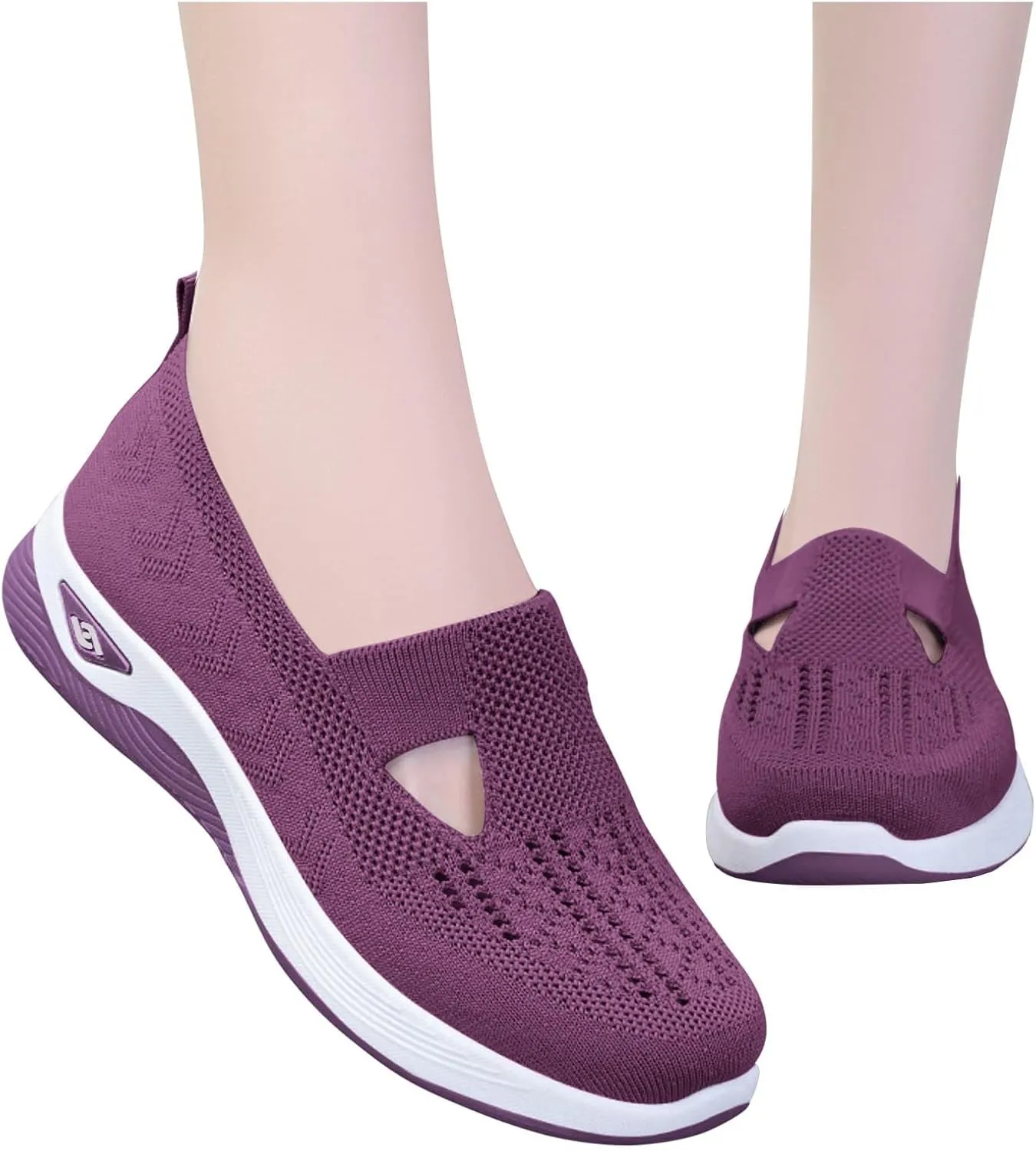 Women's Woven Orthopedic Breathable Soft Shoes Go Walking Slip on Foam Shoes Hands Free Slip in Sneakers Arch Support Shoes