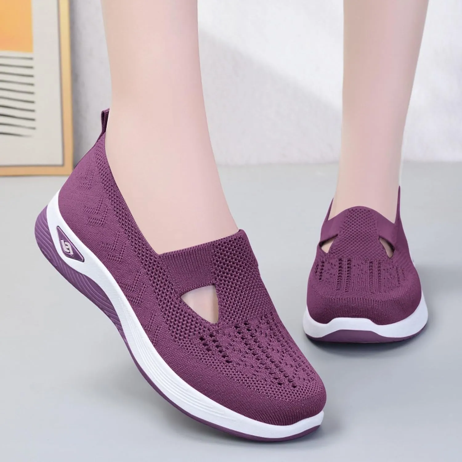 Women's Woven Orthopedic Breathable Soft Shoes Go Walking Slip on Foam Shoes Hands Free Slip in Sneakers Arch Support Shoes
