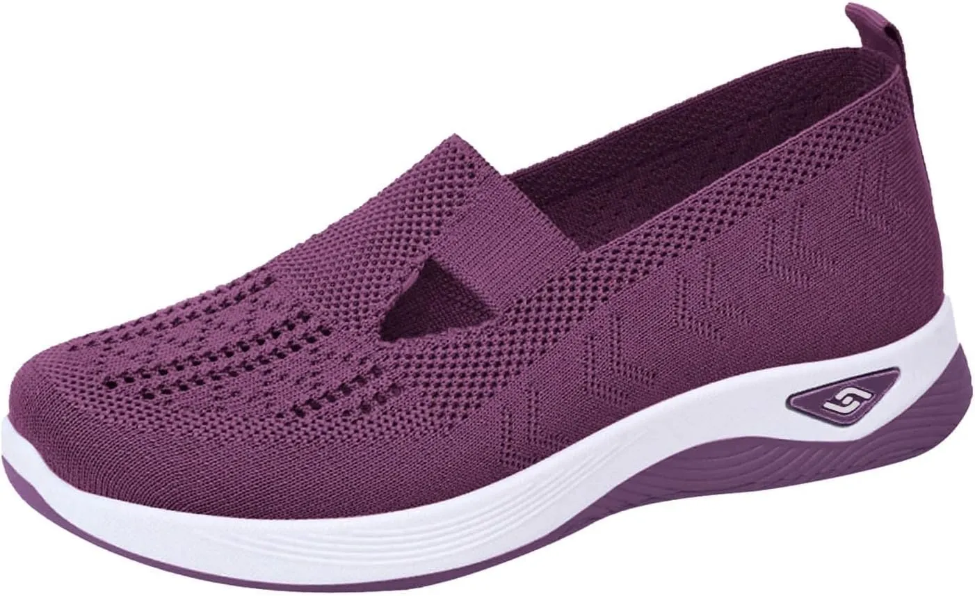 Women's Woven Orthopedic Breathable Soft Shoes Go Walking Slip on Foam Shoes Hands Free Slip in Sneakers Arch Support Shoes