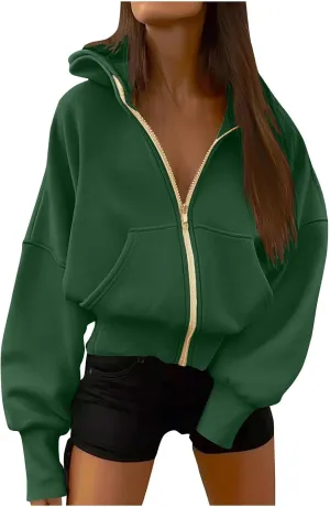 Womens Zip Up Hoodie Fleece Sweatshirt 2025 Fashion Long Sleeve Jacket with Pockets Loose Fit Casual Trendy