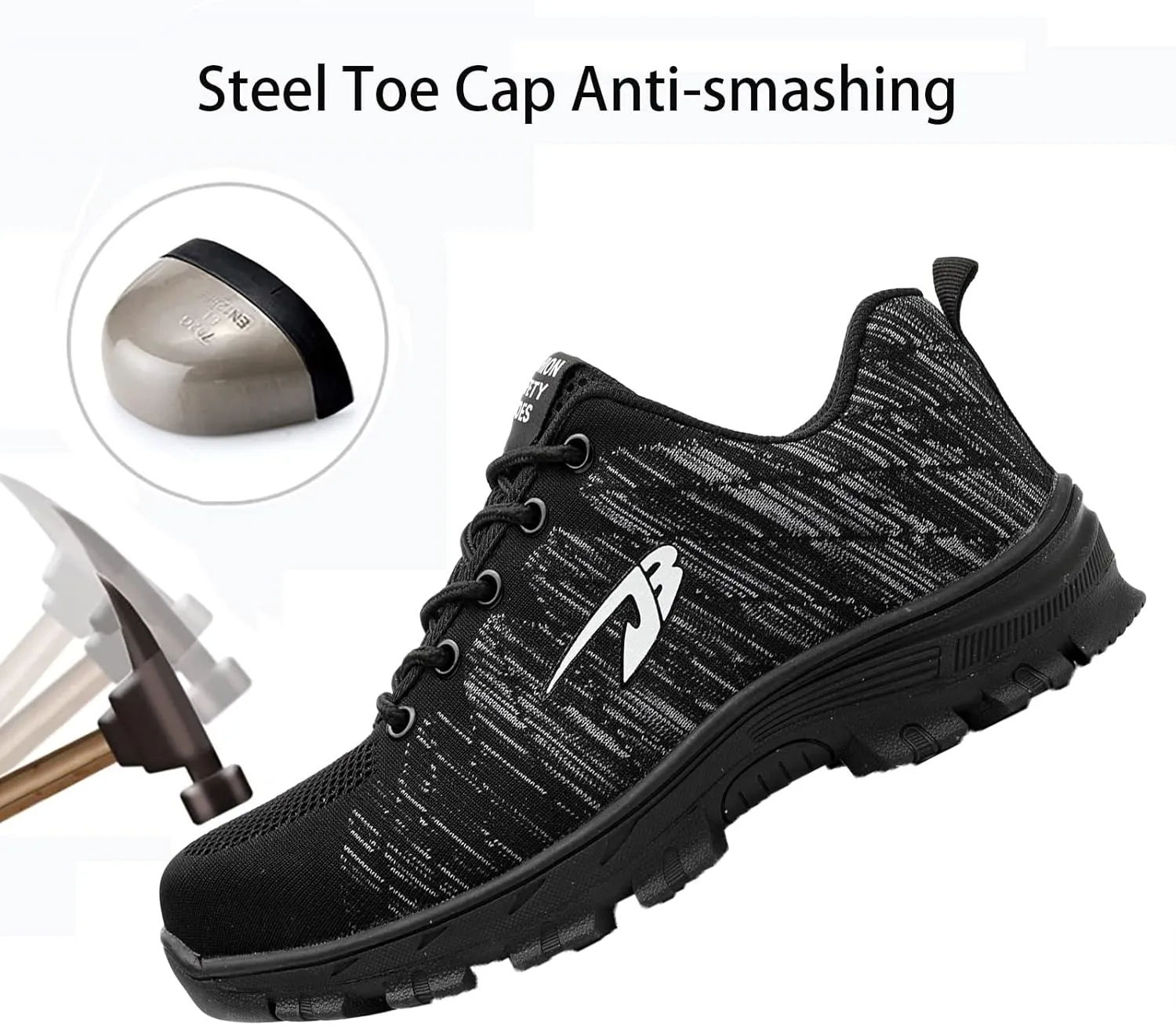 Work Safety Shoes for Men Womens,Lightweight Safety Shoes Slip Resistant Work Sneaker Breathable Puncture Proof Shoes