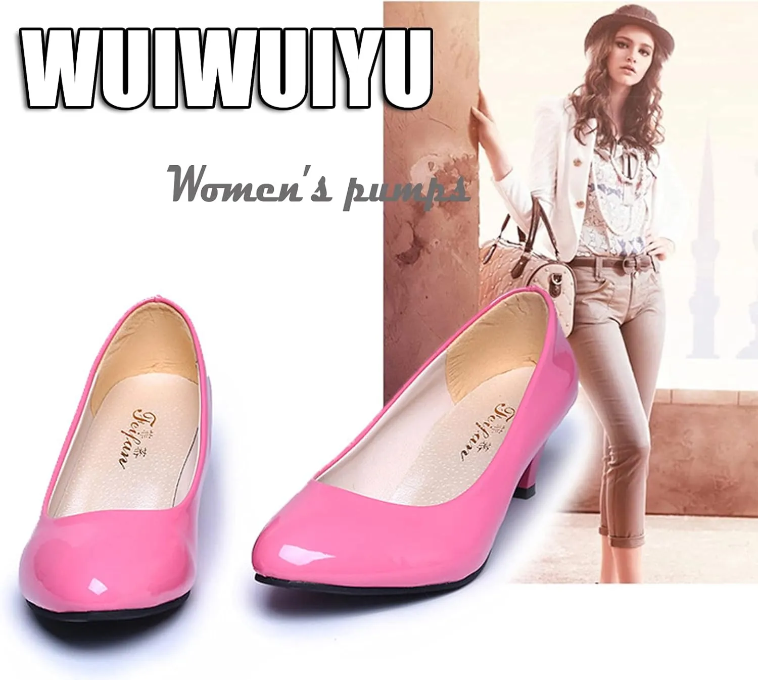 WUIWUIYU Womens Office Kitten Heels Pumps Slip On Evening Dress Work Cute Sexy Pump Shoes