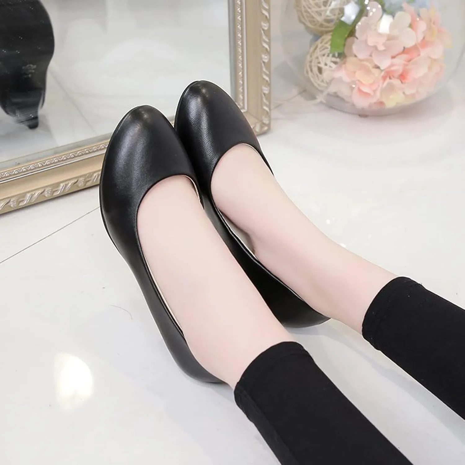 WUIWUIYU Womens Office Kitten Heels Pumps Slip On Evening Dress Work Cute Sexy Pump Shoes