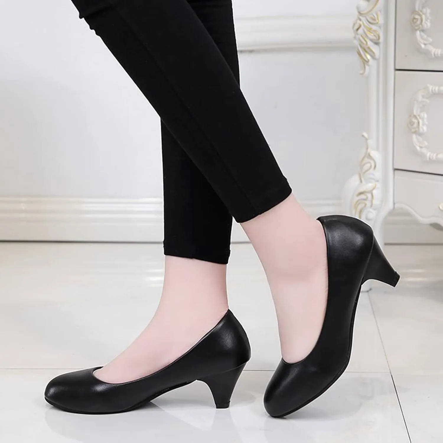 WUIWUIYU Womens Office Kitten Heels Pumps Slip On Evening Dress Work Cute Sexy Pump Shoes