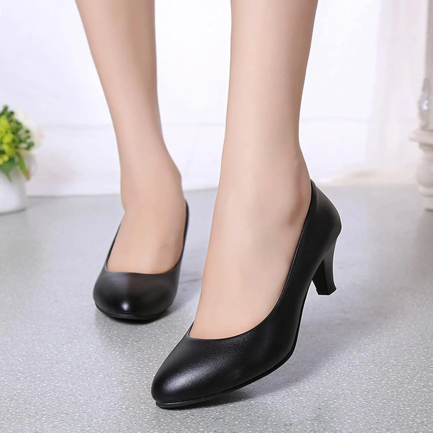 WUIWUIYU Womens Office Kitten Heels Pumps Slip On Evening Dress Work Cute Sexy Pump Shoes