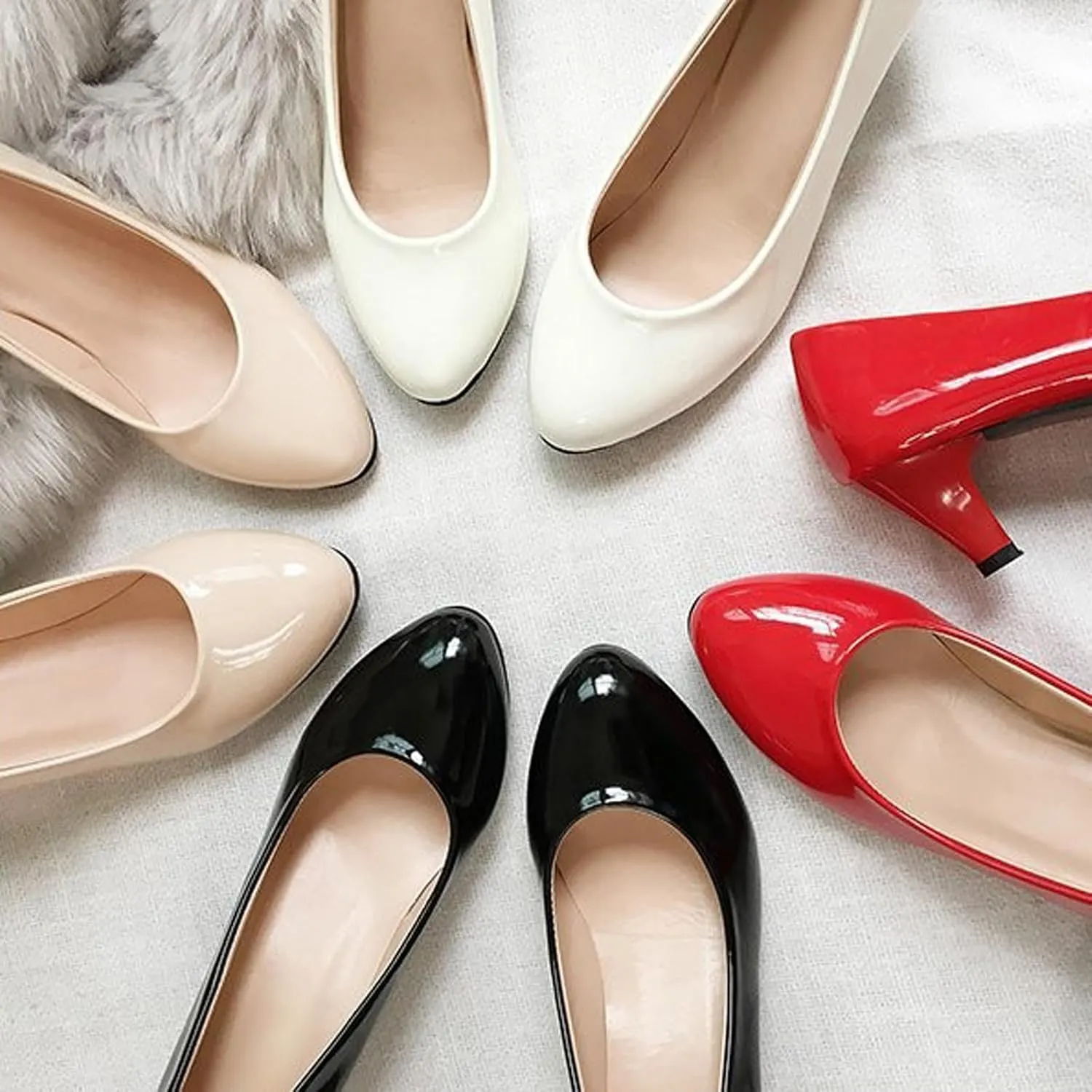 WUIWUIYU Womens Office Kitten Heels Pumps Slip On Evening Dress Work Cute Sexy Pump Shoes