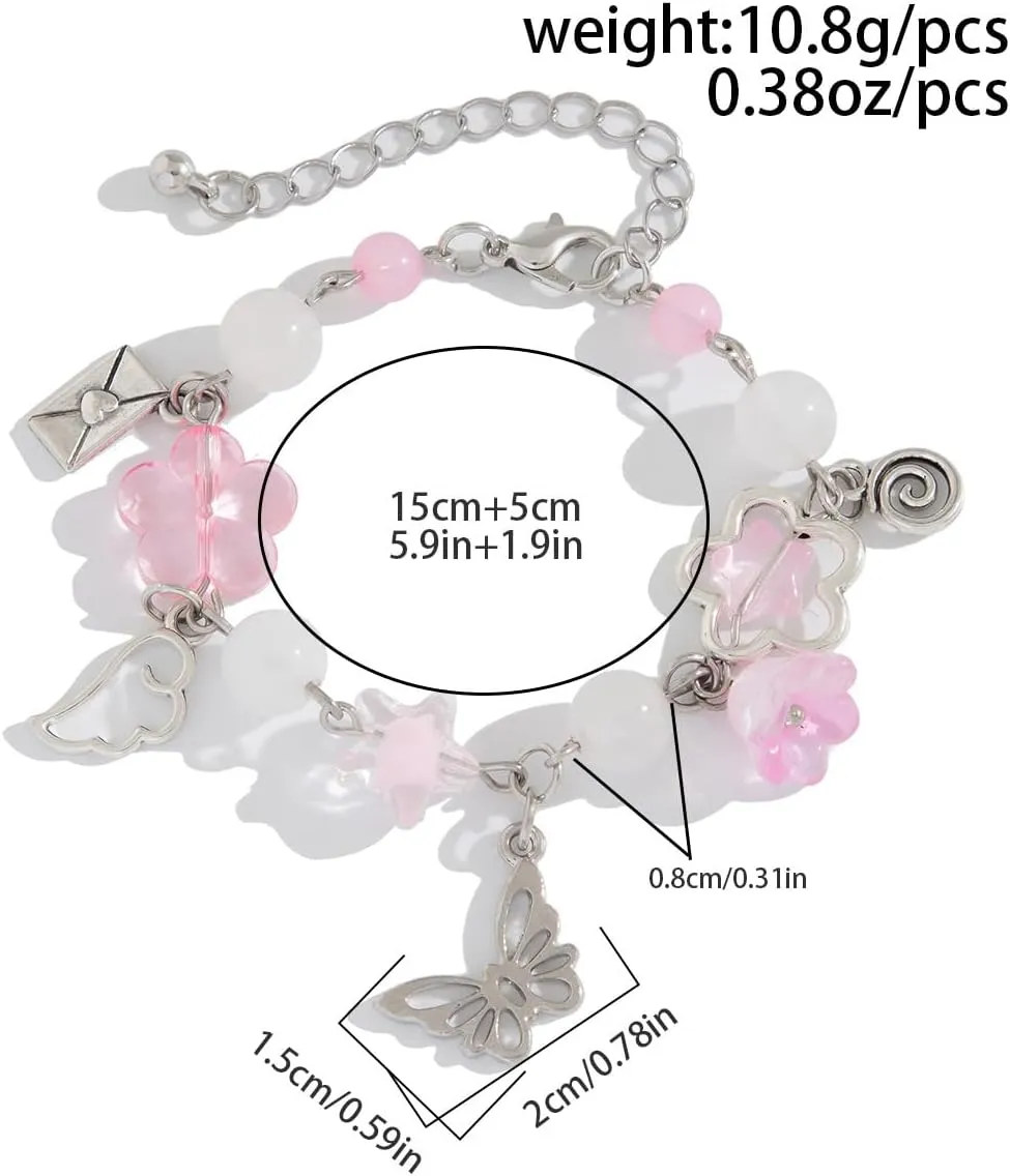 Y2K Star Bowknot Butterfly Bracelets Vintage Beaded Bracelets Set for Couples Friends Aesthetic Star Charm Bracelets Valentine's Day Bracelets