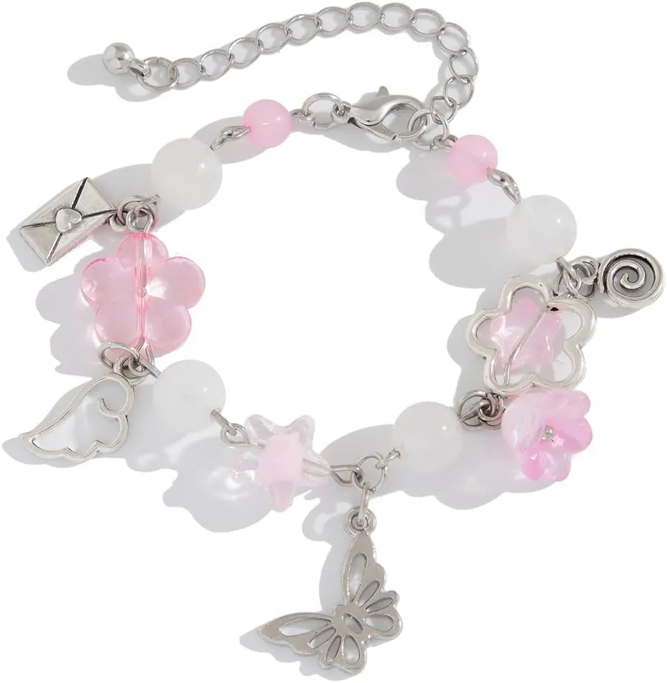 Y2K Star Bowknot Butterfly Bracelets Vintage Beaded Bracelets Set for Couples Friends Aesthetic Star Charm Bracelets Valentine's Day Bracelets