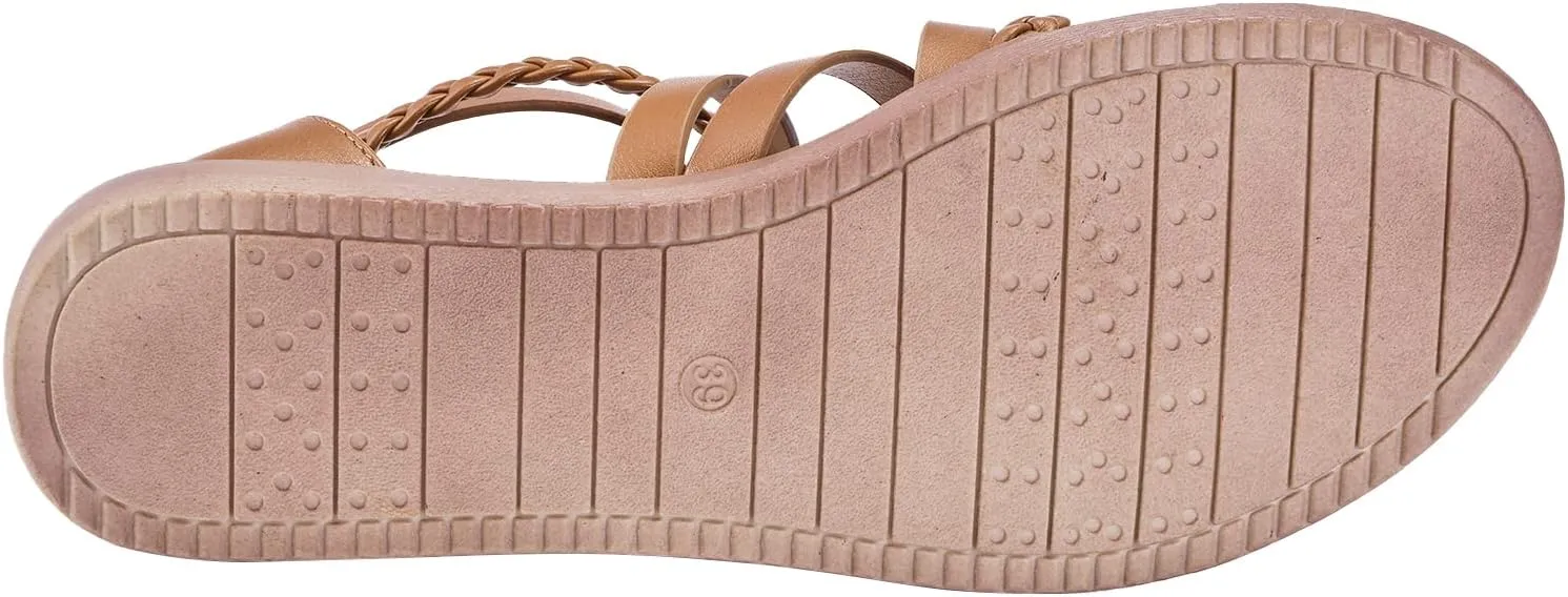 YEOJOU Gladiator Sandals for Women Strappy Leather Flat Sandals Open Toe Ankle Strap Back Zipper Comfortable Dressy Summer Shoes