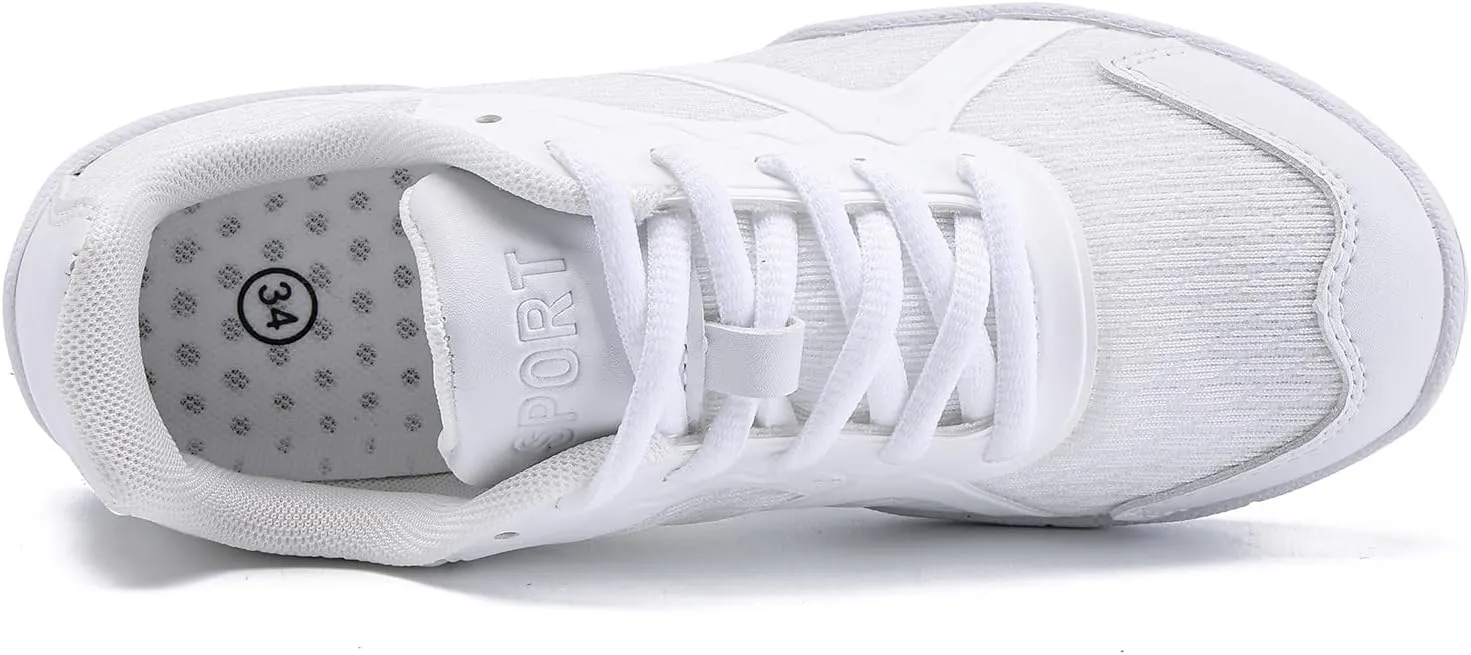 Youth Cheer Shoes Girls White Cheerleading Shoes Dance Athletic Training Breathable Fabric Dancing Lightweight Competition Comfortable Sport Kids Girls Cheer Sneakers