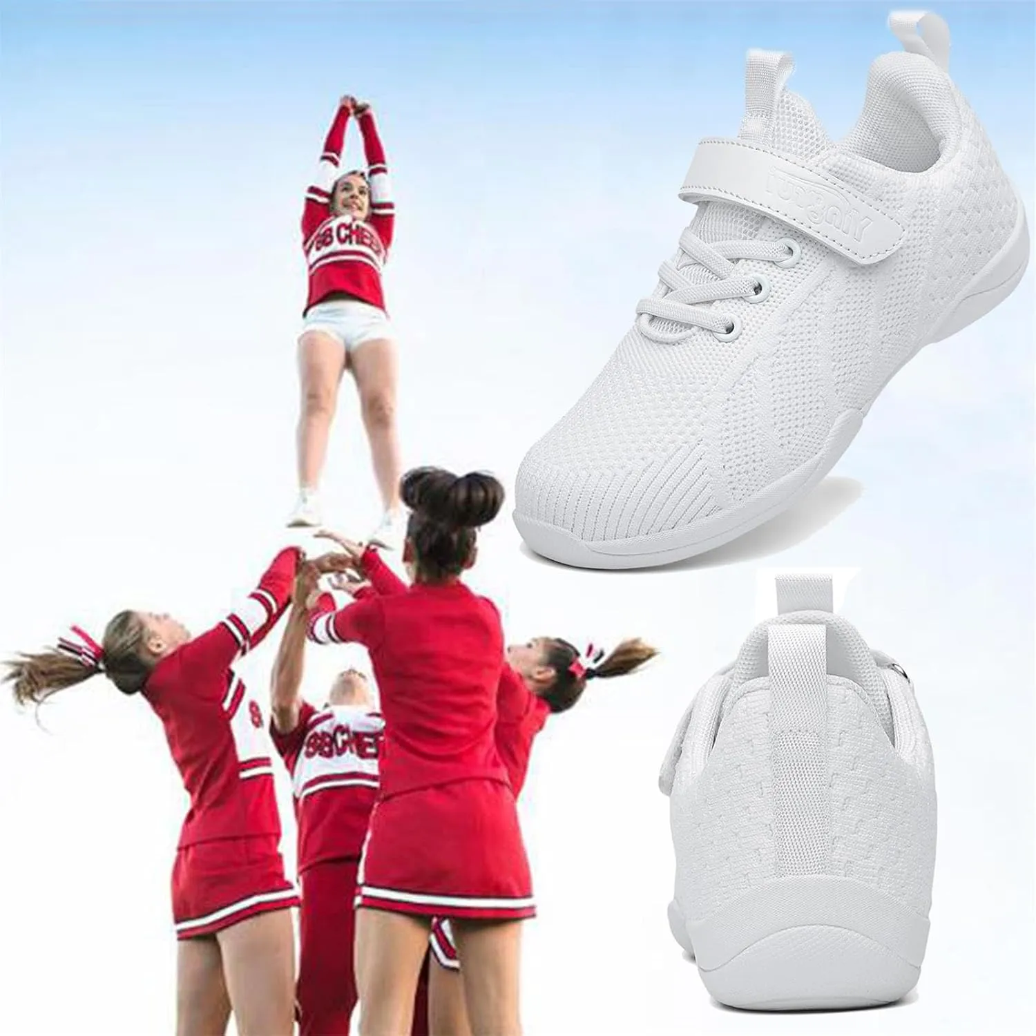 Youth Girls Mesh Breathable Running Sneakers Athletic Training Tennis Shoes White Cheerleading Shoes Dance Shoes