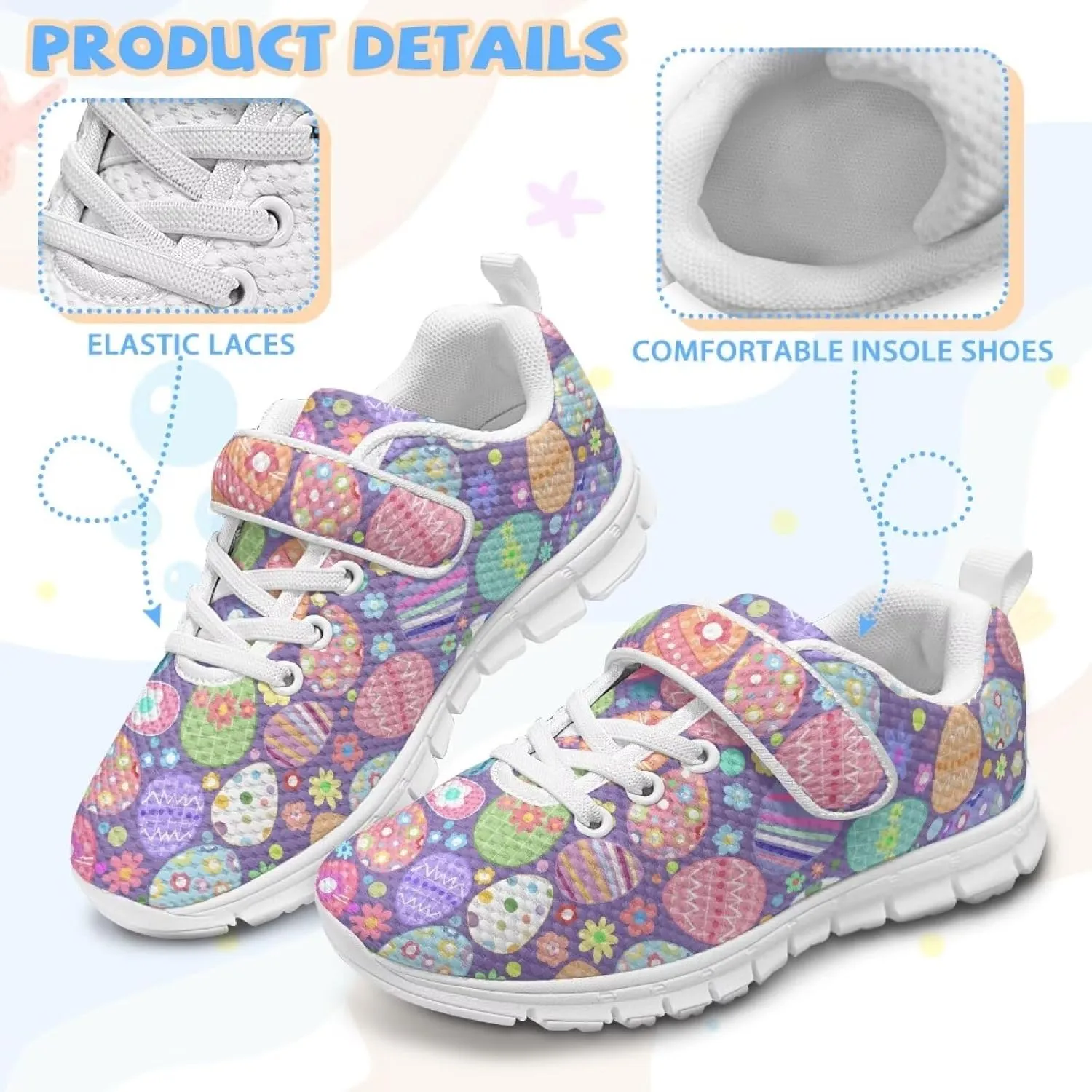 Yzaoxia Easter Shoes for Girls Boys Tennis Running Shoes Hook and Loop Sneakers Walking Shoes Barefoot Shoes Trainers Slip On Sneakers Size 11-Big Size 2.5