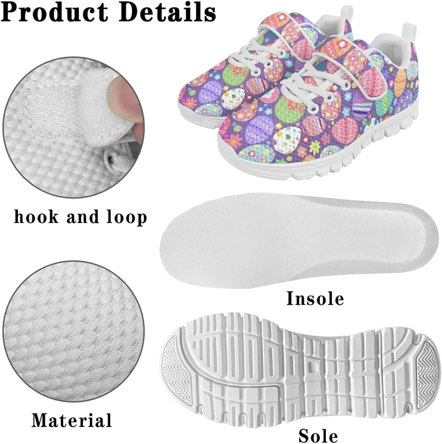 Yzaoxia Easter Shoes for Girls Boys Tennis Running Shoes Hook and Loop Sneakers Walking Shoes Barefoot Shoes Trainers Slip On Sneakers Size 11-Big Size 2.5