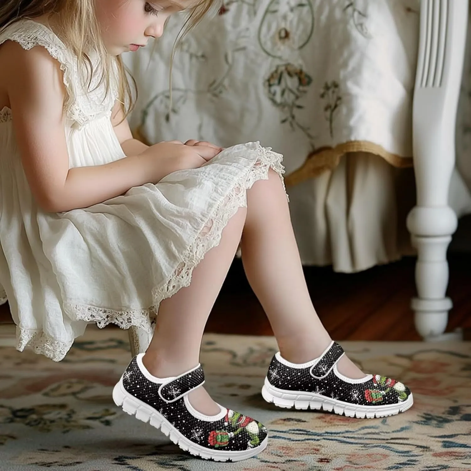 Yzaoxia Little or Big Kids Christmas Shoes Girls Slip On Sneakers Hook and Loop Walking Running Athletic Shoes Lightweight Barefoot Shoes Tennis Sport Shoes Footwear Trainers Outdoor Gym School