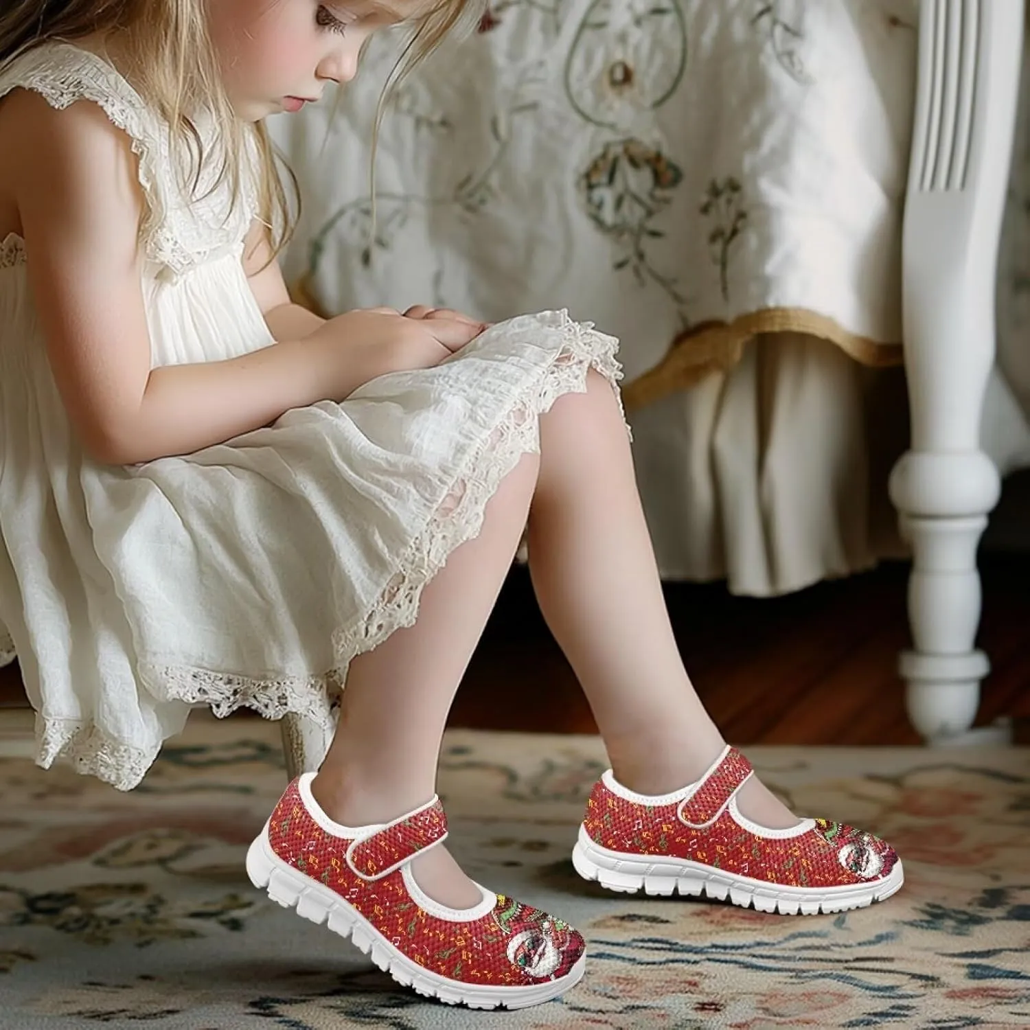 Yzaoxia Little or Big Kids Christmas Shoes Girls Slip On Sneakers Hook and Loop Walking Running Athletic Shoes Lightweight Barefoot Shoes Tennis Sport Shoes Footwear Trainers Outdoor Gym School