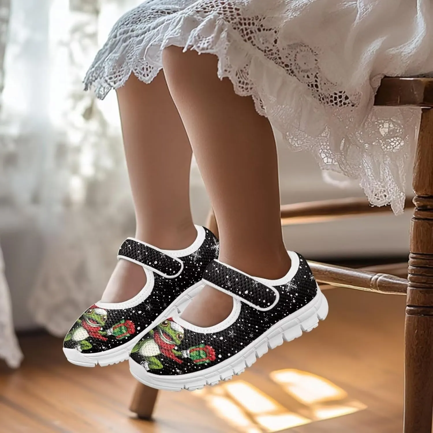Yzaoxia Little or Big Kids Christmas Shoes Girls Slip On Sneakers Hook and Loop Walking Running Athletic Shoes Lightweight Barefoot Shoes Tennis Sport Shoes Footwear Trainers Outdoor Gym School