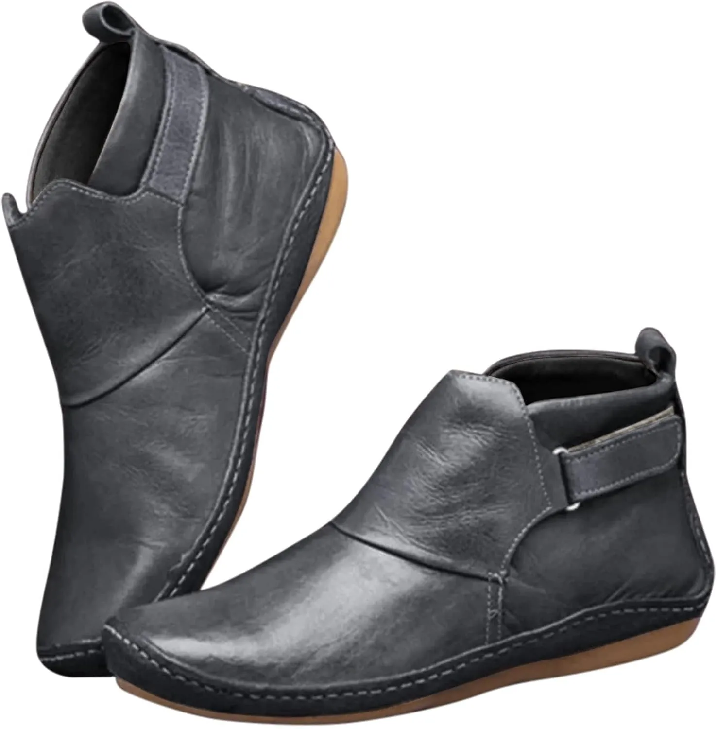 ZBYY Womens Winter Boots New Arch Support Ankle Boots Leather Vintage Round Waterproof Flat Toe Booties Casual Shoes