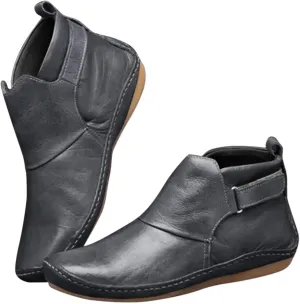 ZBYY Womens Winter Boots New Arch Support Ankle Boots Leather Vintage Round Waterproof Flat Toe Booties Casual Shoes