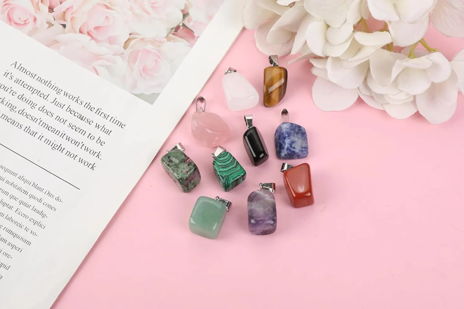 Zenkeeper Hexagonal Natural Crystal Pendant - Pointed Quartz Stone Drop/Heart Shape Healing Stone for DIY Necklace Jewelry Making