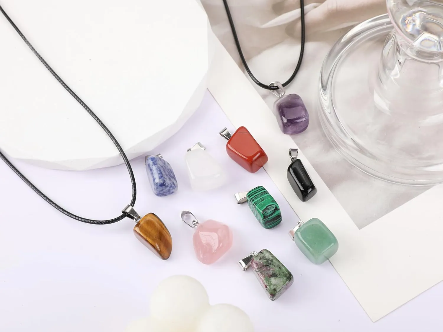 Zenkeeper Hexagonal Natural Crystal Pendant - Pointed Quartz Stone Drop/Heart Shape Healing Stone for DIY Necklace Jewelry Making