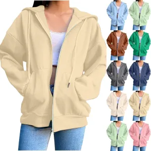Zip Up Hoodie Women Oversized Cute Lightweight Jackets Trendy Hooded Sweatshirt Workout Fall Jacket with Pockets