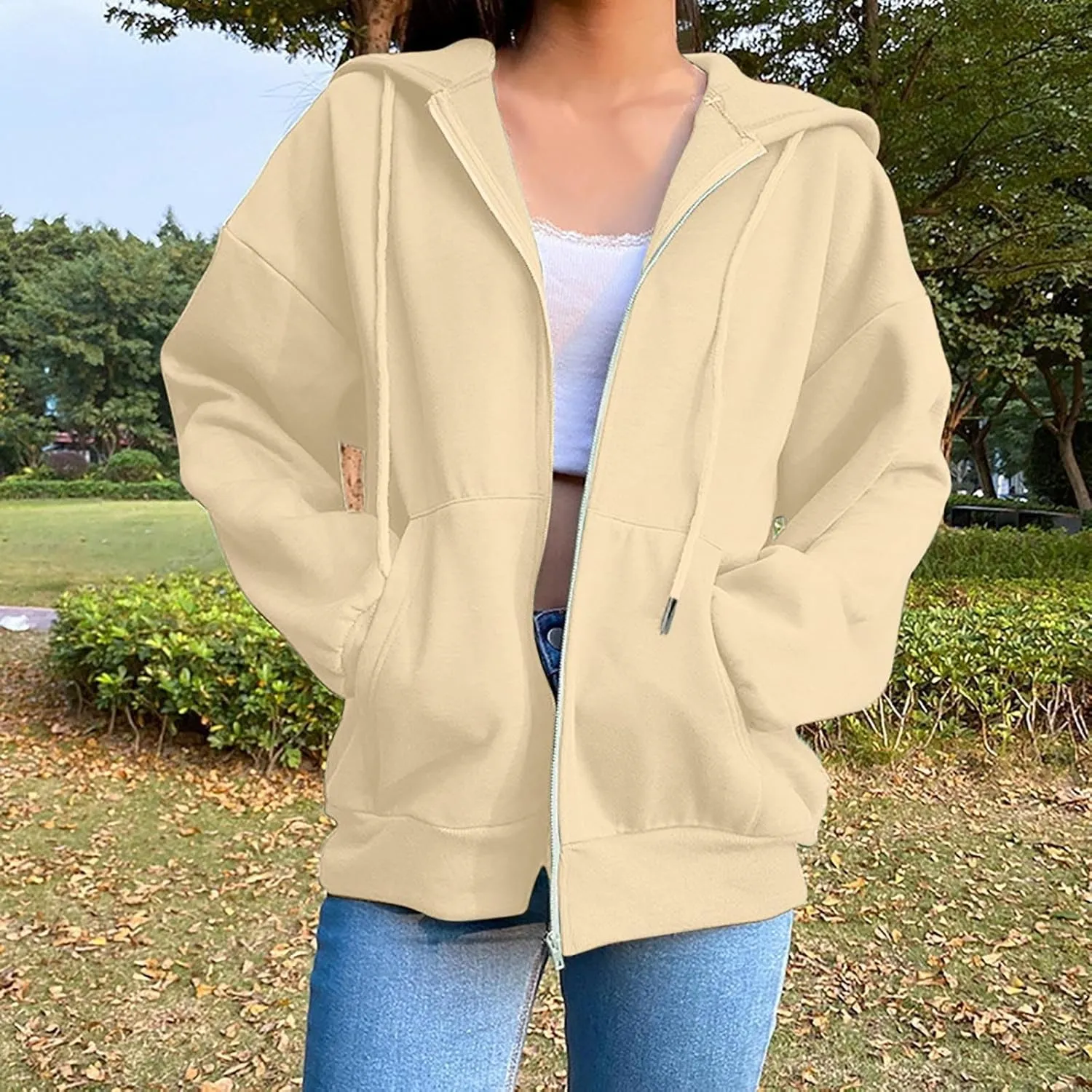 Zip Up Hoodie Women Oversized Cute Lightweight Jackets Trendy Hooded Sweatshirt Workout Fall Jacket with Pockets