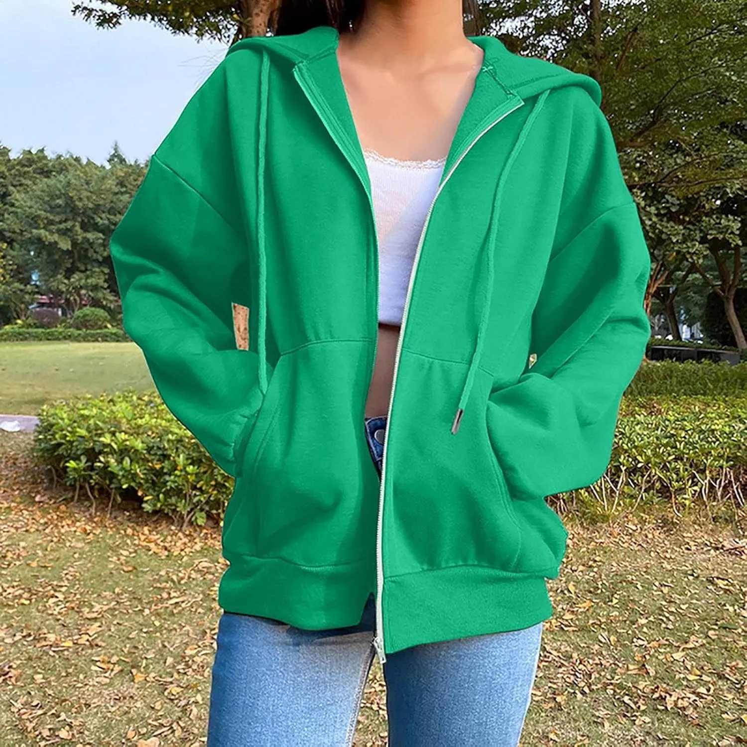 Zip Up Hoodie Women Oversized Cute Lightweight Jackets Trendy Hooded Sweatshirt Workout Fall Jacket with Pockets