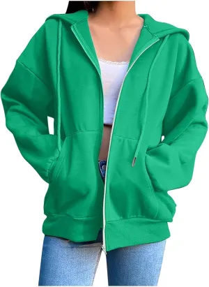 Zip Up Hoodie Women Oversized Cute Lightweight Jackets Trendy Hooded Sweatshirt Workout Fall Jacket with Pockets