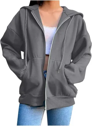 Zip Up Hoodie Women Oversized Cute Lightweight Jackets Trendy Hooded Sweatshirt Workout Fall Jacket with Pockets