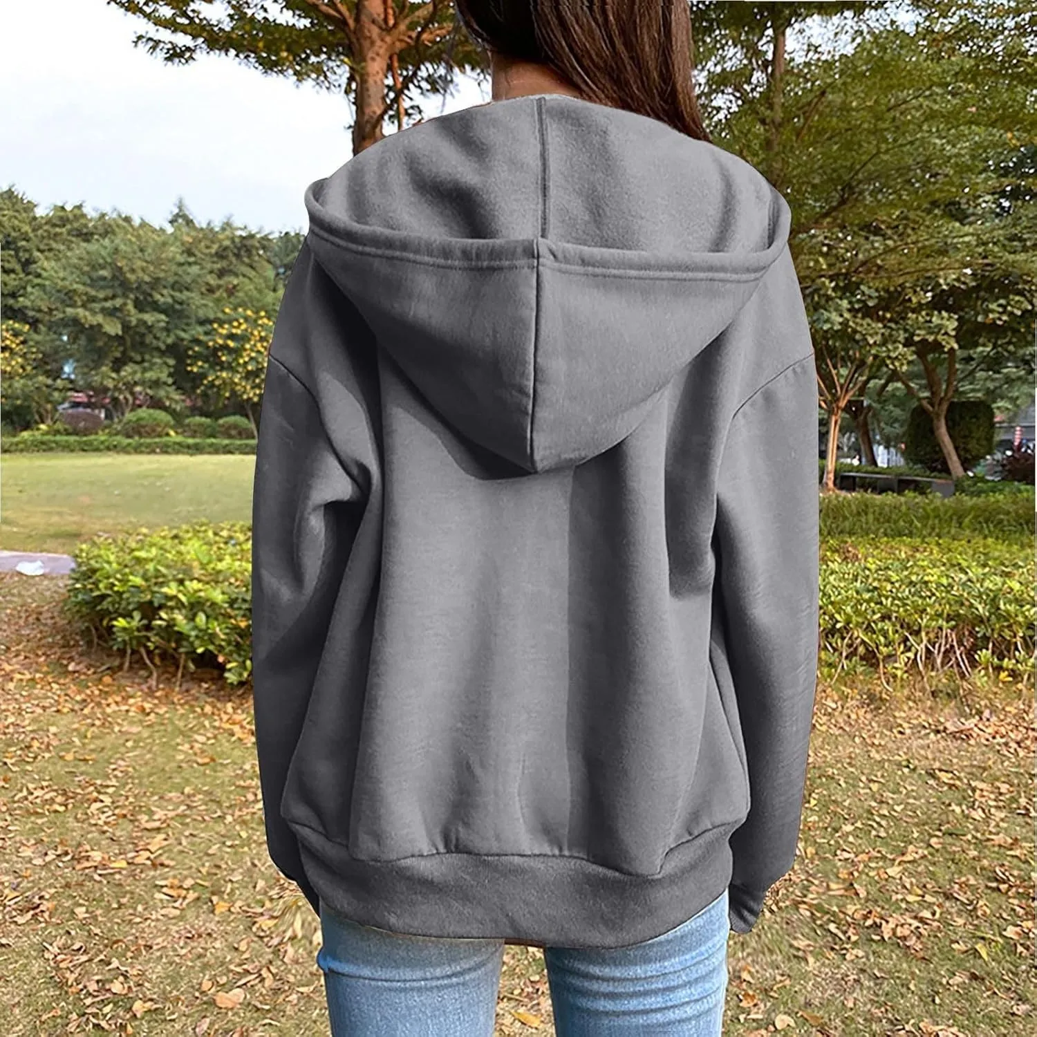Zip Up Hoodie Women Oversized Cute Lightweight Jackets Trendy Hooded Sweatshirt Workout Fall Jacket with Pockets