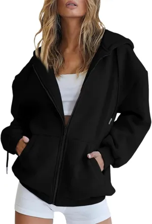 Zip Up Hoodie Women Oversized Y2K Plus Size Oversized Y2K Jackets Casual Drawstring Zip Up Y2K Hoodie with Pocket