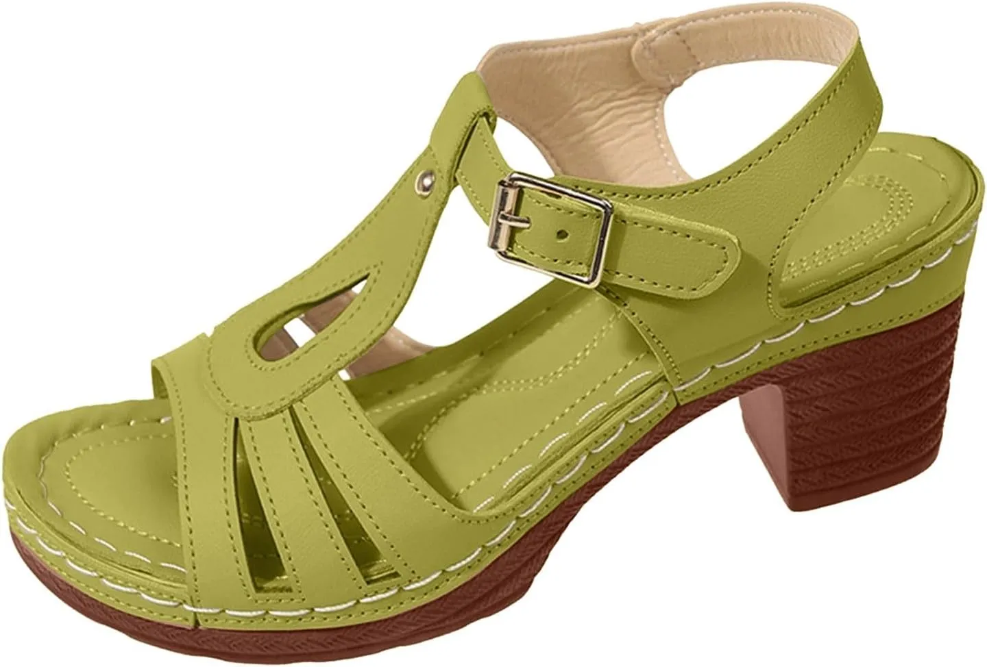 ZSpzx Summer Sandals For Women 2025,Women's Chunky Block Mid Heels Low Slip On Womens Ankle Straps Open Toe Hollow Out Comfortable Platform Sandal Heel Adjustable Walking Shoes for Daily Wear