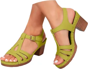 ZSpzx Summer Sandals For Women 2025,Women's Chunky Block Mid Heels Low Slip On Womens Ankle Straps Open Toe Hollow Out Comfortable Platform Sandal Heel Adjustable Walking Shoes for Daily Wear